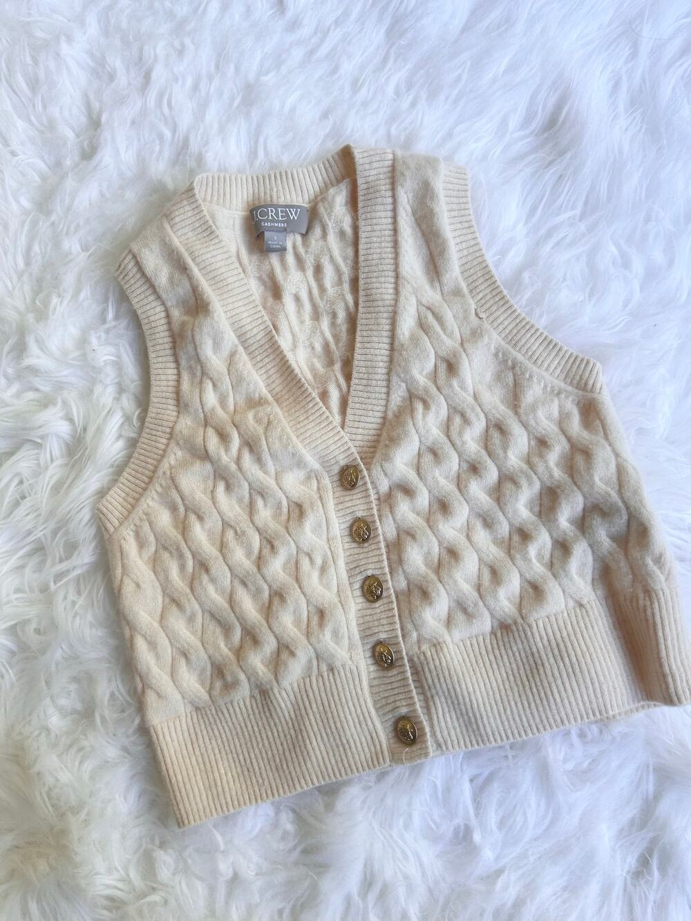 J.Crew Women’s Cream Cable-Knit Button Front Sweater Vest